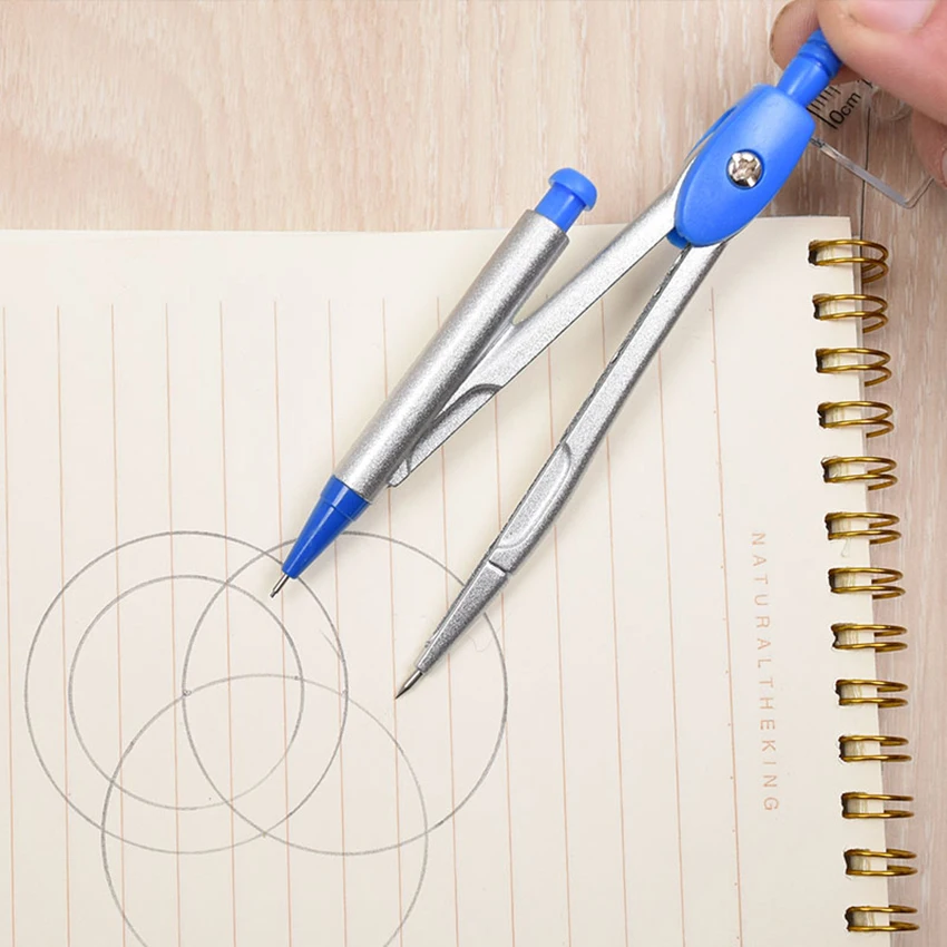 Metal Student Compass Geometry Set, Pencil Leads, Compass Measuring Tool for Learning Exam Stationery, Up to 140mm Diameter