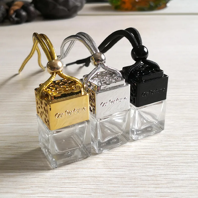 Square Shape Glass Car Perfume Empty Bottles Pendant 8ml Hanging Car Perfume Diffuser Free DHL WB1975