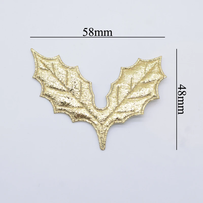 50Pcs Gold and Silver Cloth Holly Leaves Appliques for DIY Christmas Hat Clothes Sewing Patches Decor Scrapbook Craft Decorative