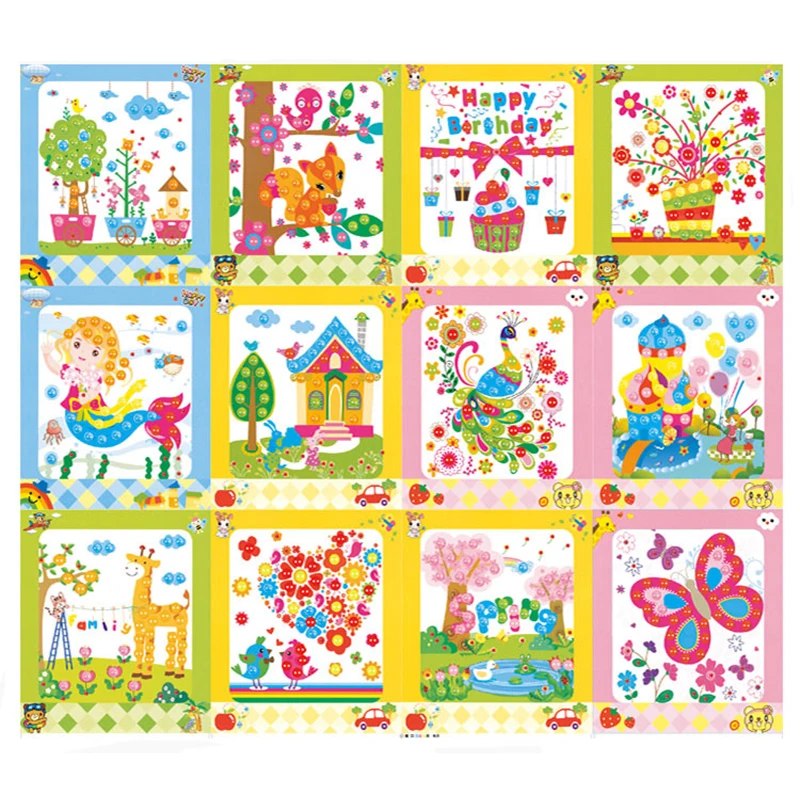 Kinderen Diy Knop Puzzel Stickers Cartoon Tekening Kunstambachten Voor Kinderen Vroege Educatieve Leren Strass Schilderij Speelgoed