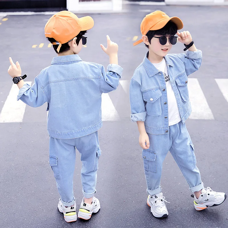 

Blue Jean Spring Autumn Children's Clothes Set Boys Coat + Pants 2pcs/Set Kids Teenage Gift Formal Boy Clothing High Quality