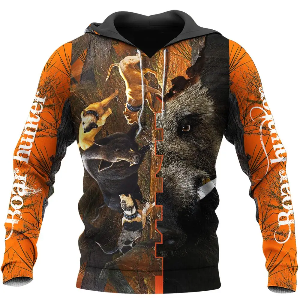 Animal Boar Hunter Orange New 3D Printed Mens Hoodie Harajuku Sweatshirt Unisex Casual Jacket Pullover sudadera hombre KJ063