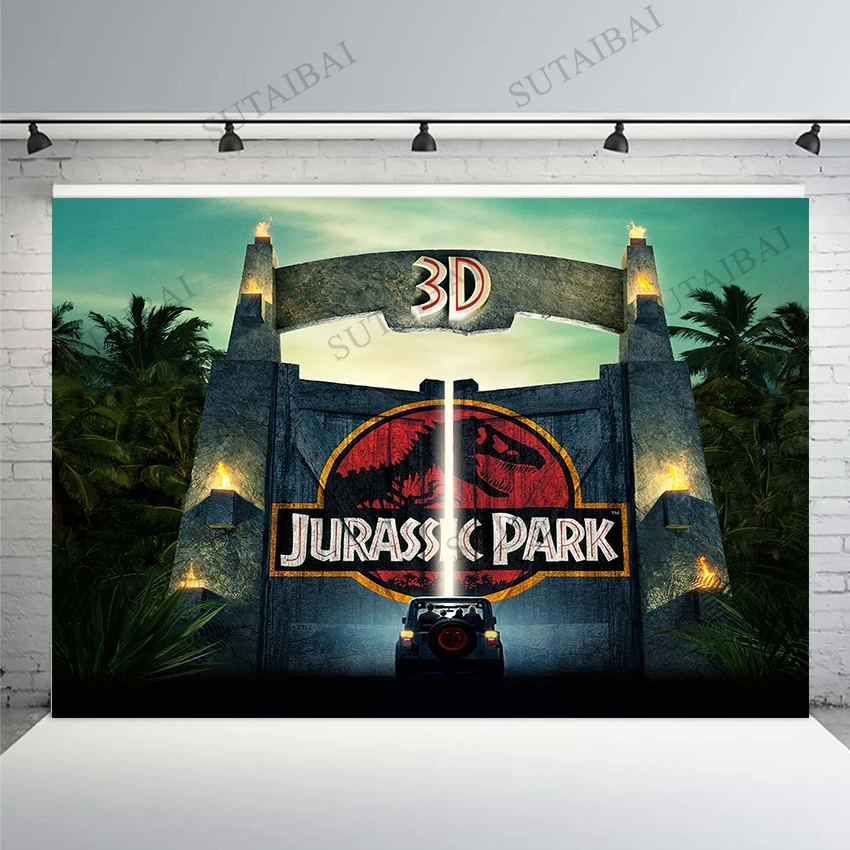 Jurassic World Park Backdrop Safari Dinosaur Birthday Party Decorations Retro Wood Door Jungle Adventure Photography Background