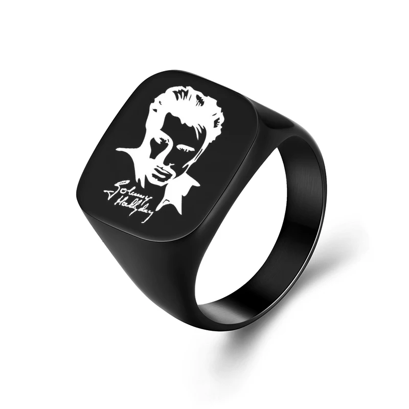 Johnny Hallyday Photo Punk Rock Wide Rings For Men Women Jewelry Black Silver Color Stainless Steel Hip Hop Males Finger Ring