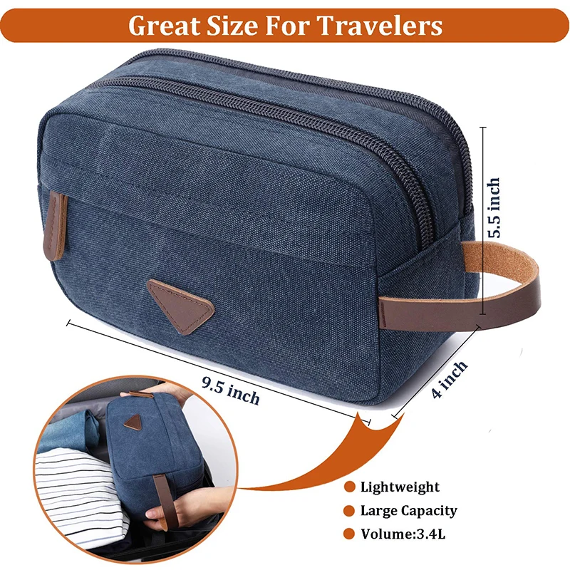 Homens viagem toiletry lavagem saco grande capacidade lona couro cosméticos maquiagem organizador de barbear dopp kits com compartimentos duplos