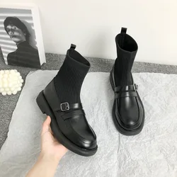 Luxury Stretch Socks Boots Women Ankle Spring Autumn 2021 New Stocking Boots Fashion Retro Square Heel Short Boots for Women