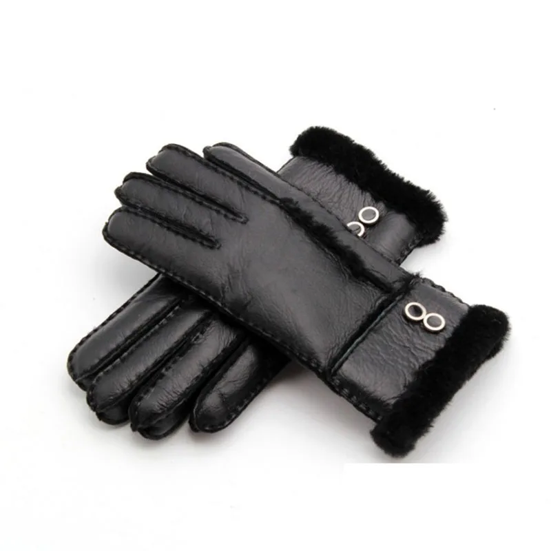 Brand New Women Genuine Leather Gloves Female Outdoor Winter Super Warm Mittens Ladies Real Sheepskin Fur Gloves Solid Wool