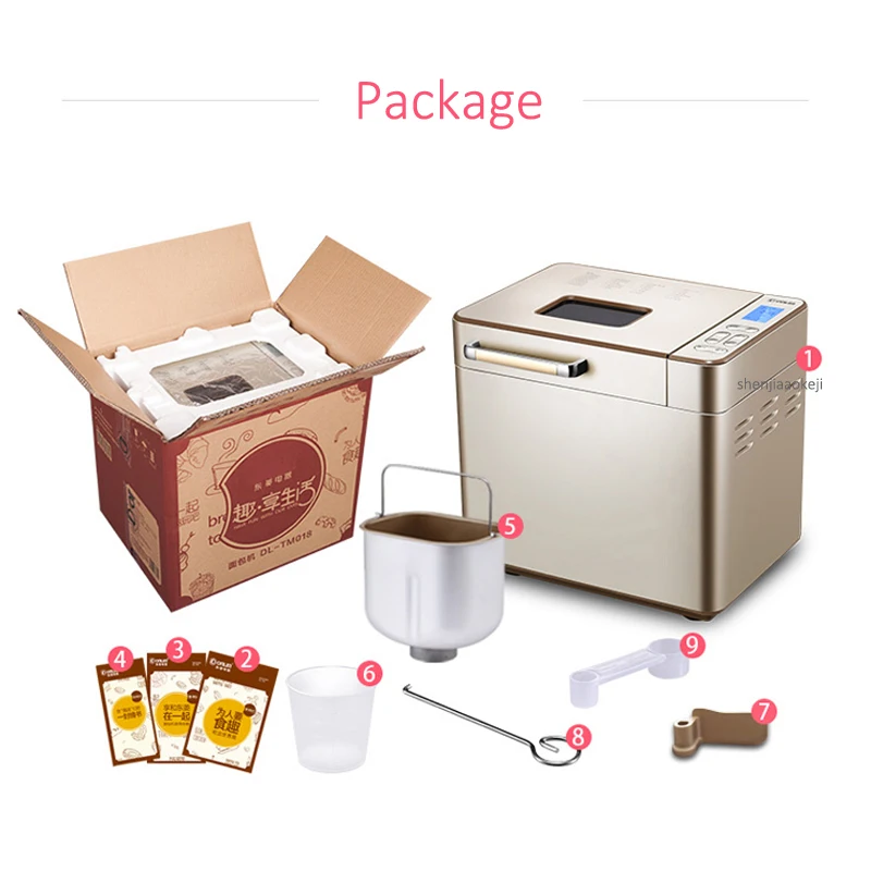 Machine à pain de bricolage à domicile DL-TM018 machine à pétrir automatique de pâte, torréfacteur de pain intelligent multifonction 25 menu/synchronisation 13h 1PC