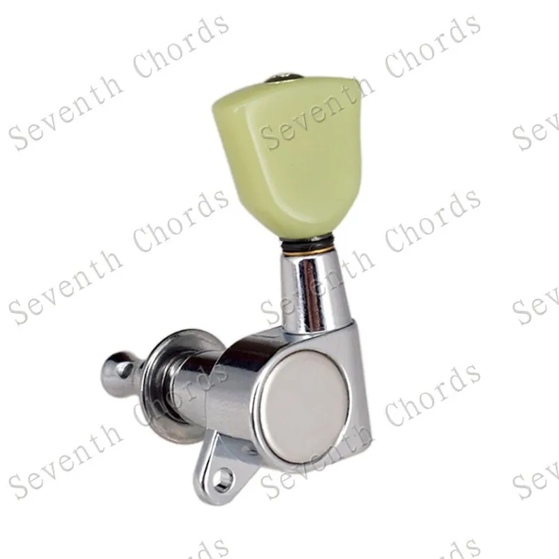 Ein Set mit 6 Stück versiegelten Mechaniken für Gitarren, inklusive Stimmwirbeln, Stimmknöpfen und Trapez-Jade-Grün-Knöpfen, Gitarrenzubehör und -teile. – Detail 5