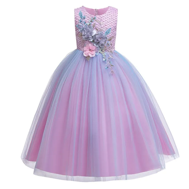 Summer Flower Girls Bridesmaid Wedding Party  Kids Carnival Dresses For Girls Robe Teenage Elegent Princess Dress 3 6 8 14 Year