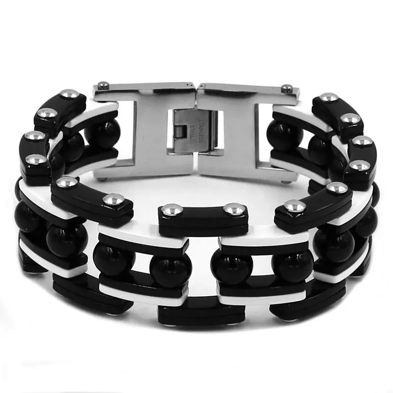 25mm Black Red Blue White Balls Chain Link Bicycle Biker Bracelet Stainless Steel Jewelry Fashion Heavy Mens Bracelet SJB0332