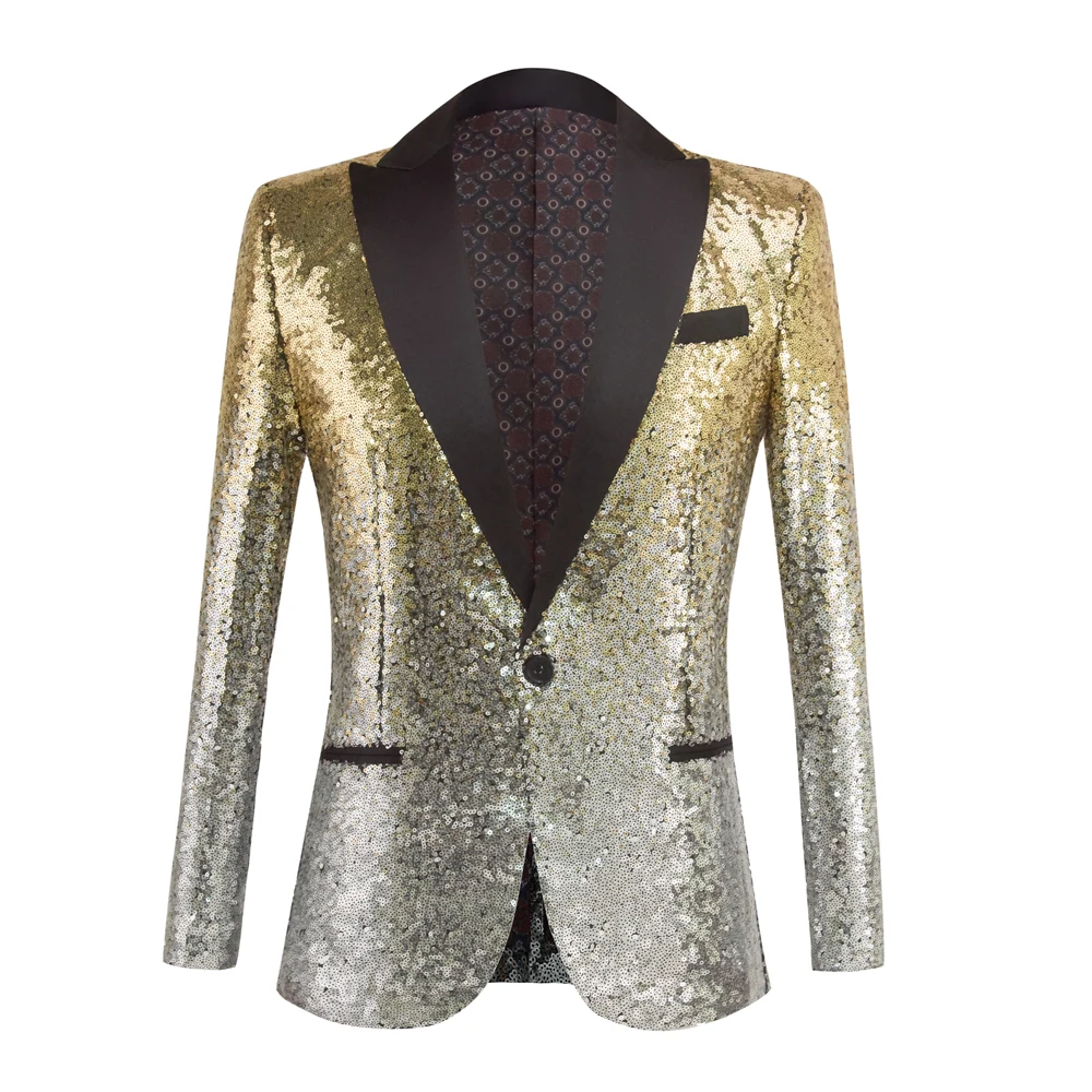 Discoloration Sequin Shawl Collar Tuxedo Suit Blazer Men Wedding Groom Singer Prom Glitter Suit Jacket DJ Club Stage Blazer