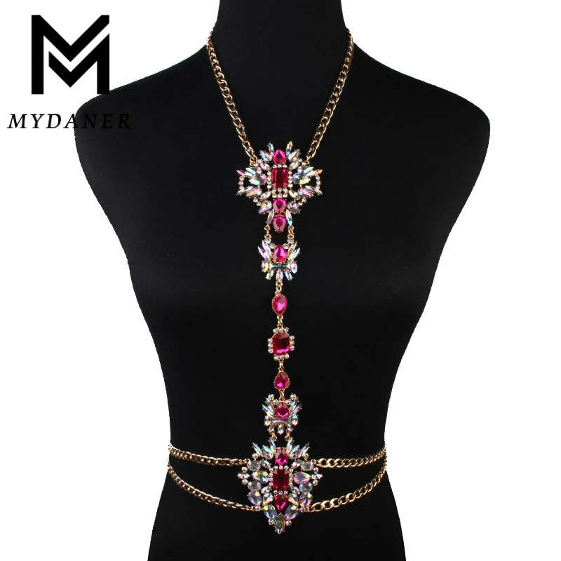 

2017 Fashion Long Chain Necklace Luxury Crystal Women Maxi Rhinestone Bijoux Statement Collar Necklace Waist Belly Bodychains