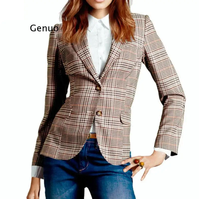 Plaid Blazer Autumn Outwear Women Work Wear Female British Style Slim Coat for Ladies Autumn Official Blazers Women Work Coat