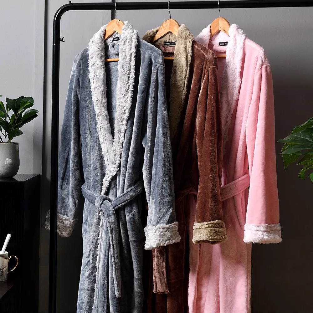 Lovers Winter New Coral Fleece Sleepwear Nightgown Men And WomeBathrobe Flannel Robe Kimono Gown Soft Homewear Intimate Lingerie