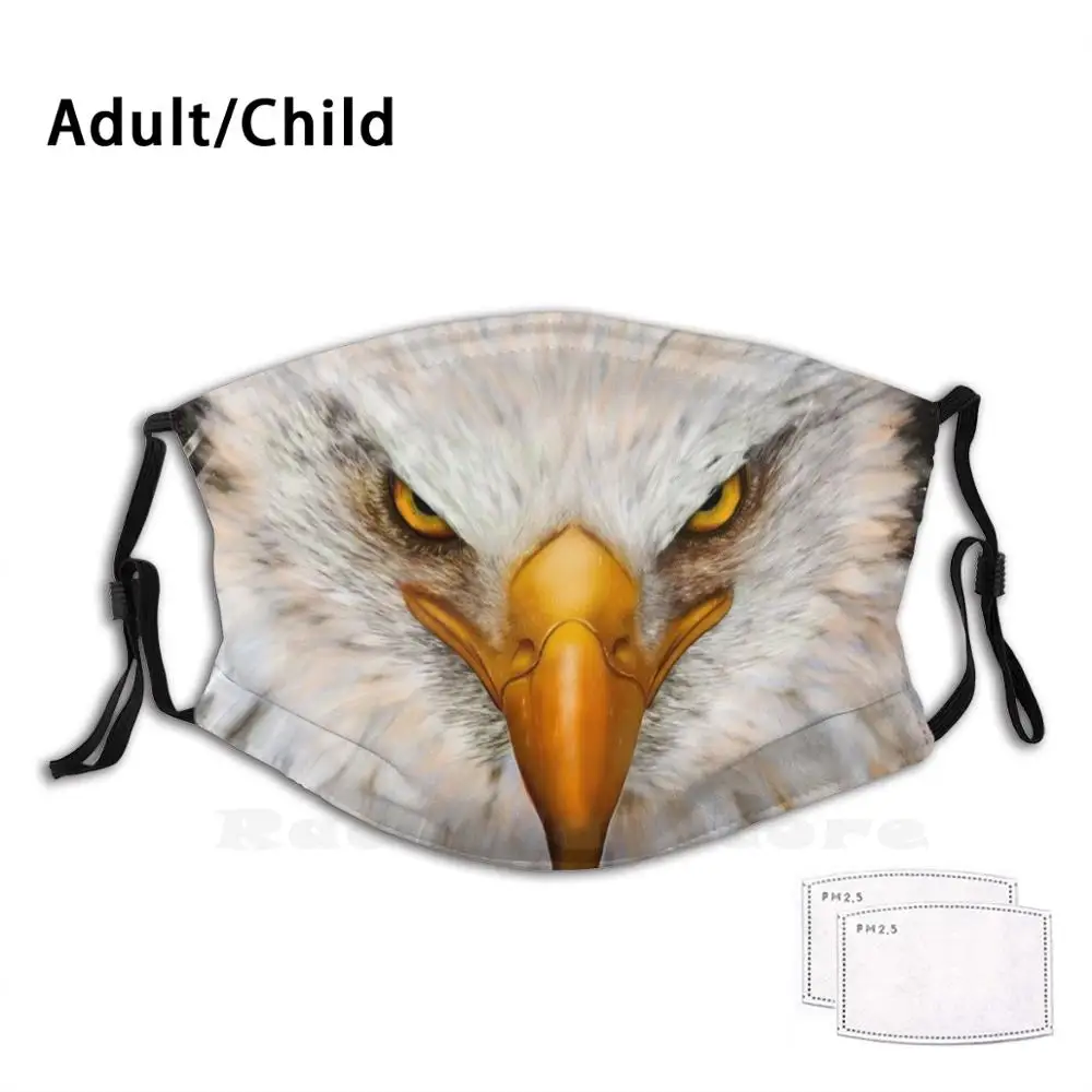 Bald Eagle Print Washable Filter Anti Dust Mouth Mask Eagle Raptor Bird Black Gold Usa Animals Nature Wild Alaak Universe