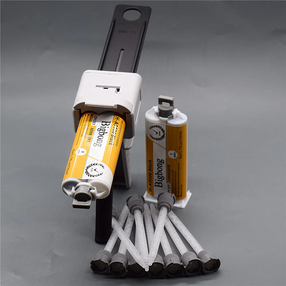 50ml pistola per colla 1:1 pistola per calafataggio manuale con 10 pezzi 1:1 ugelli di miscelazione statici e 2 pezzi di colla AB nera 50ml 1:1 adesivi per colla epossidica
