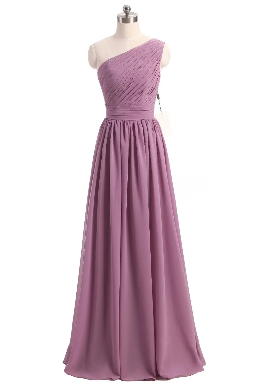 A Line Chiffon Pleat Elegant One Shoulder Bridesmaid Dresses Wedding Party Formal Evening Prom Floor Length Lace Up Back