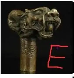 Dolphin Grandpa Good Lucky Usable Chinese Collect BRASS Hand Carving Statue Cane Walking Stick Head Crafts Arts