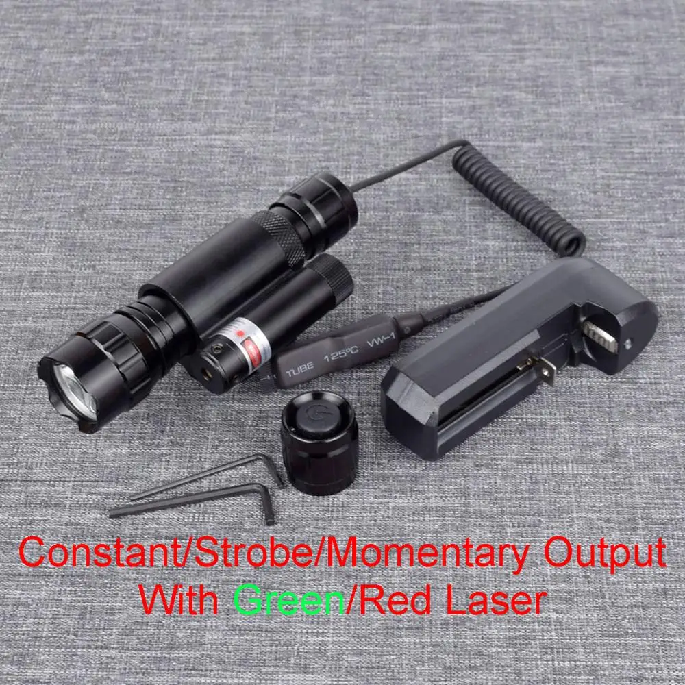 

Tactical Weapon Gun Light With Red Green Laser Pointer Sight For Airsoft Rifle AR15 M16 20mm Rail With Remote Switch And Charger