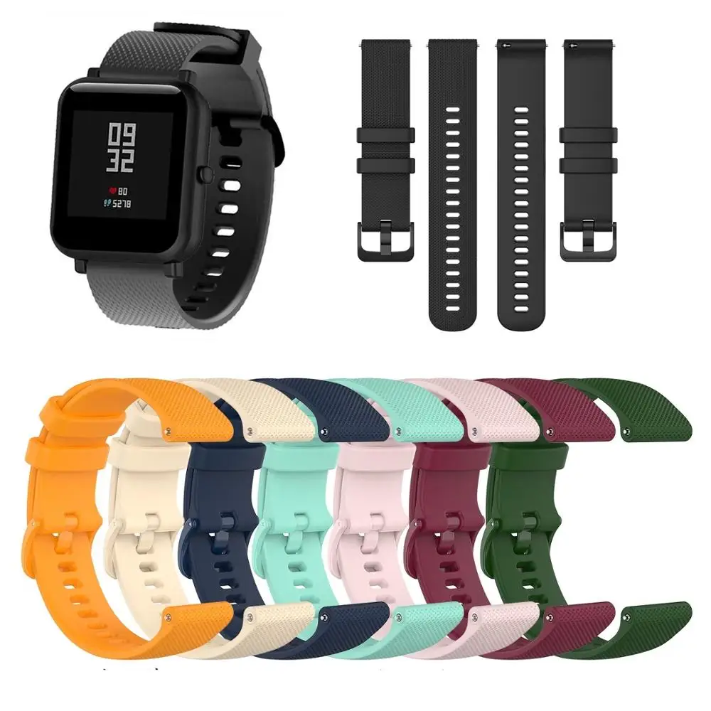 Pulseira de relógio de 20mm para Xiaomi Amazfit Bip lite, pulseira de silicone para Huami Amazfit GTS GTR 42mm, pulseira esportiva.