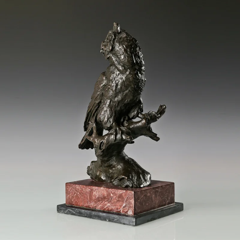 Bronze Owl Statue Animal Bird Sculpture Figurine Classy Art Marble Base Hot Casting Office Decor