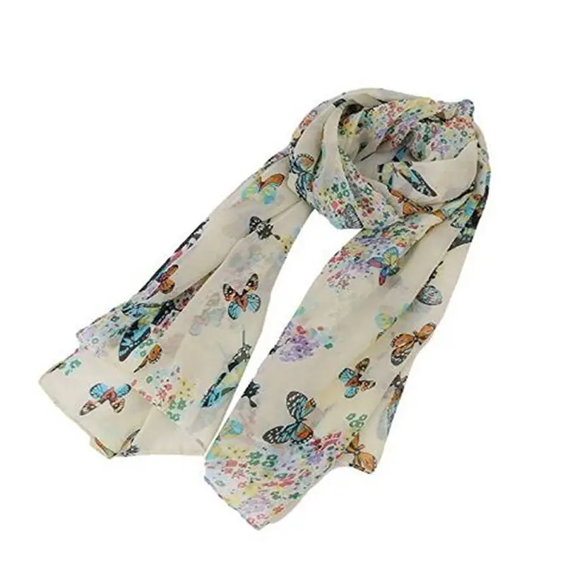 Bufanda de gasa de verano Bufandas de mariposas Bufanda de mujer Chal largo Bufanda infinita de gasa de primavera Foulard hijab bufanda 150 * 40cm