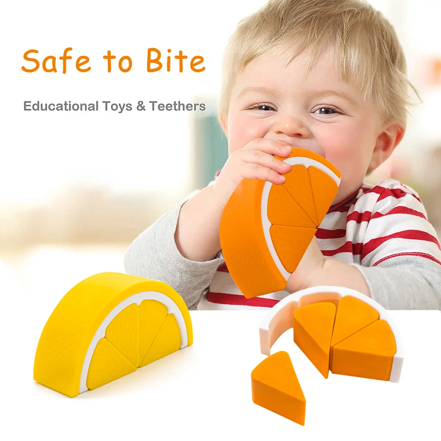 Baby Building Blocks Educational Toys 3D Jigsaw DIY Game Food Grade Silicone Material Orange Model Home Decoration Baby Shower