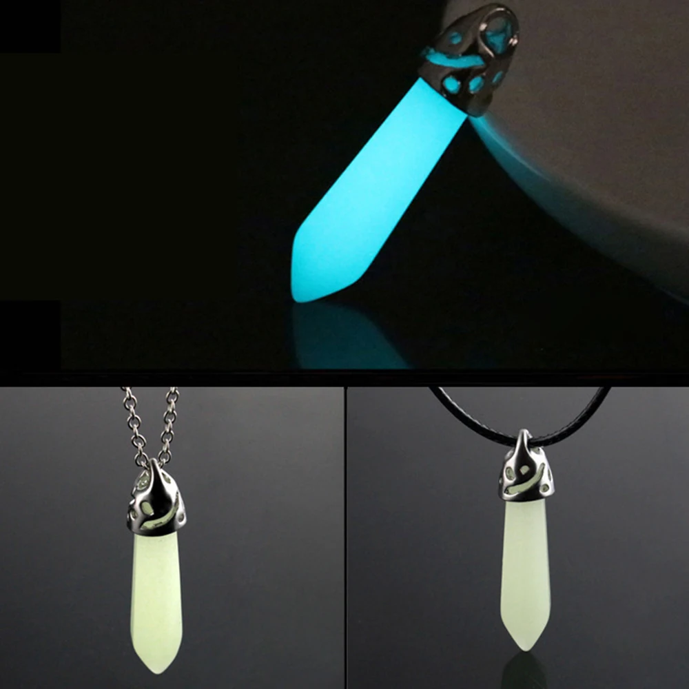 Natural Luminous Stone Hexagon Column Pendant Alloy Buckle Pendant Bullet Shape Necklace Glow In The Dark Cool Fashion Jewelry