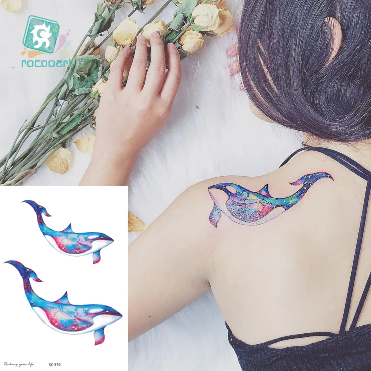 Rocooart 15x10.5cm Temporary Fake Body Flash Colorful Whale Tatoo Design for Female Back Arms Waterproof Taty Sticker