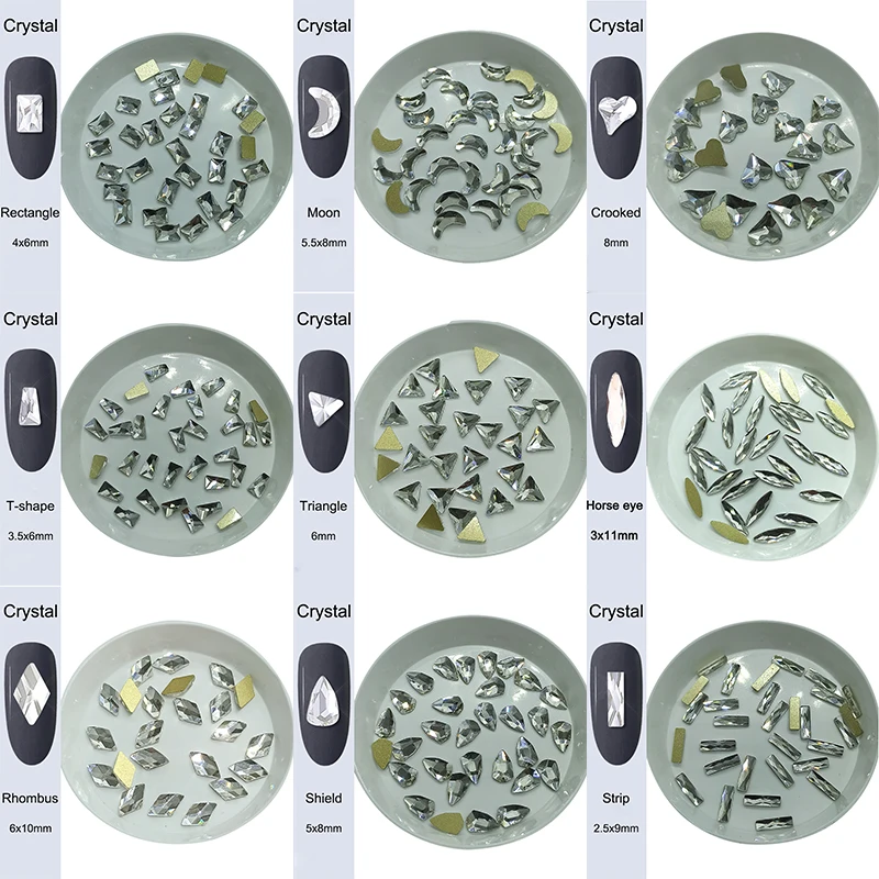 30/100Pcs Kristall Weiß Nail art Strass Zubehör Flache Glas Stein Strass Mixed Form DIY Mode 3D Fingernagel dekoration