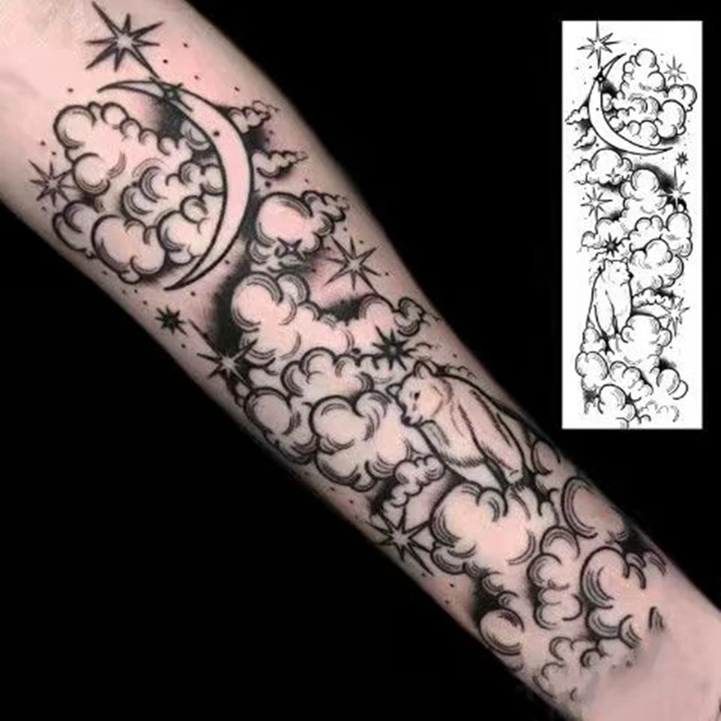 

Black White Starry Sky Temporary Tattoo Stickers for Men Women Waterproof Bear Cloud Fake Tattoo Flower Arm Leg Tattoo Stickers