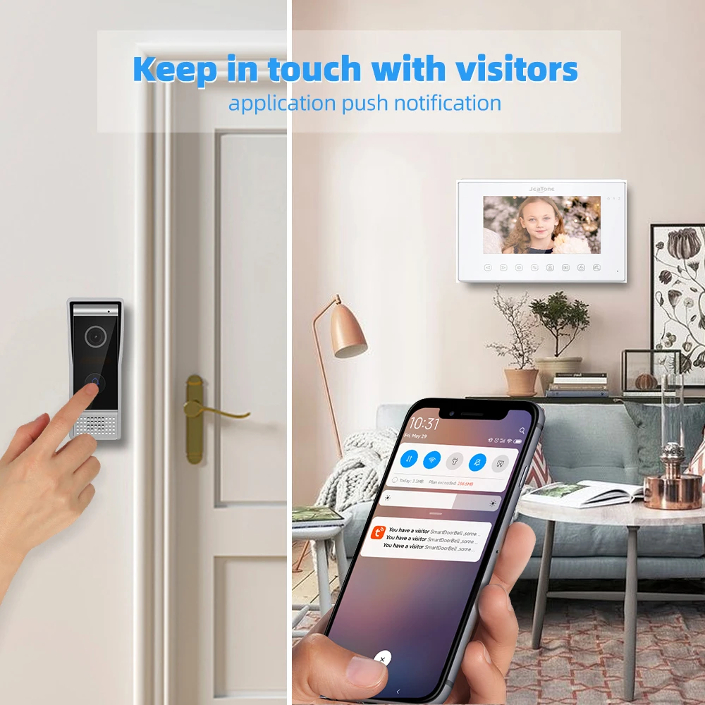 Jeatone-Smart Tuya WiFi Video Intercomunicador para Casa, Campainha, Câmera Porteiro, Sistema Exterior, Suporte Detecção de Movimento, 7 