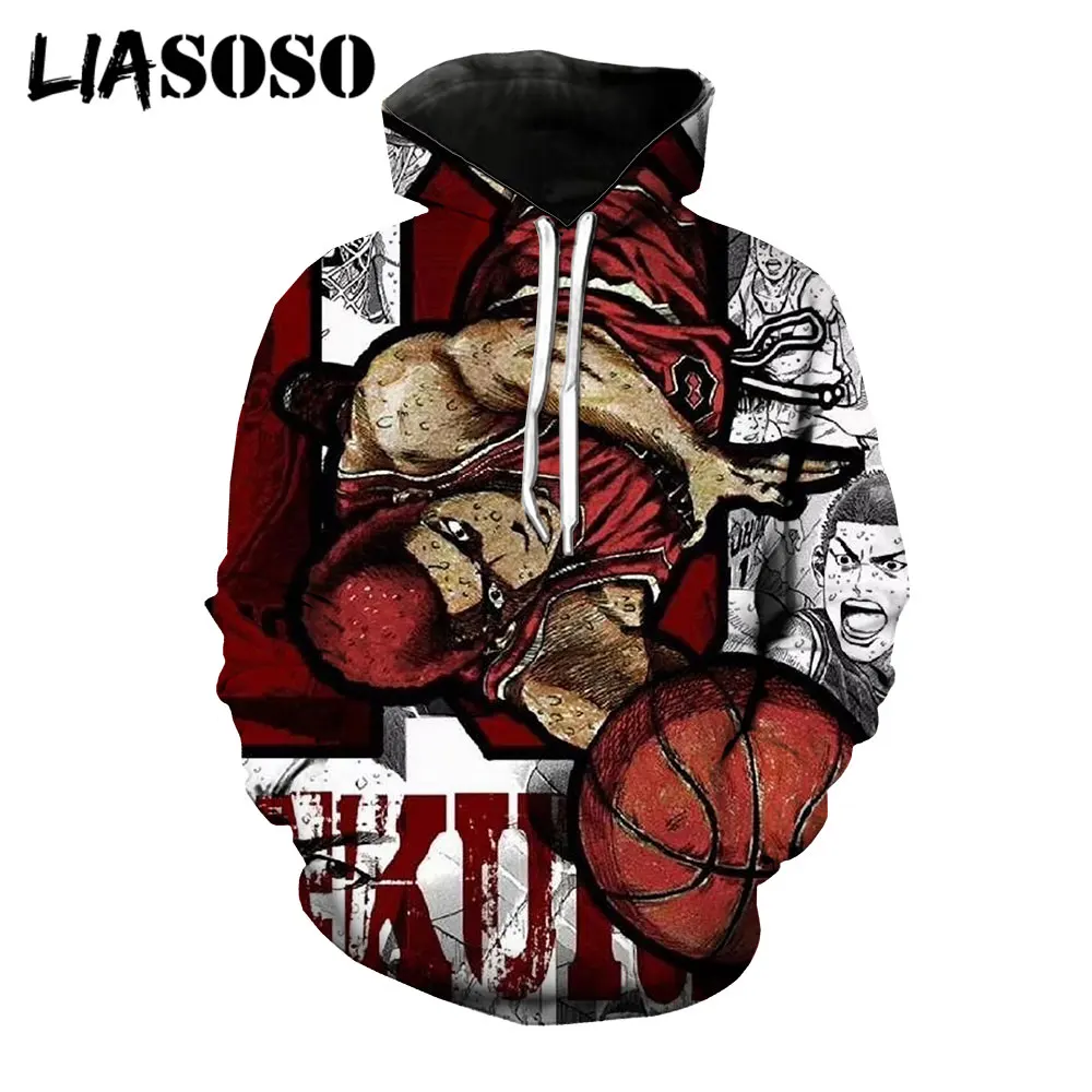 LIASOSO 3D Print Basketball Anime Slam Dunk Hoodies Women Men's Jersey Casual Hip Hop Coat Harajuku Fitness Sweatshirt Cool Tops