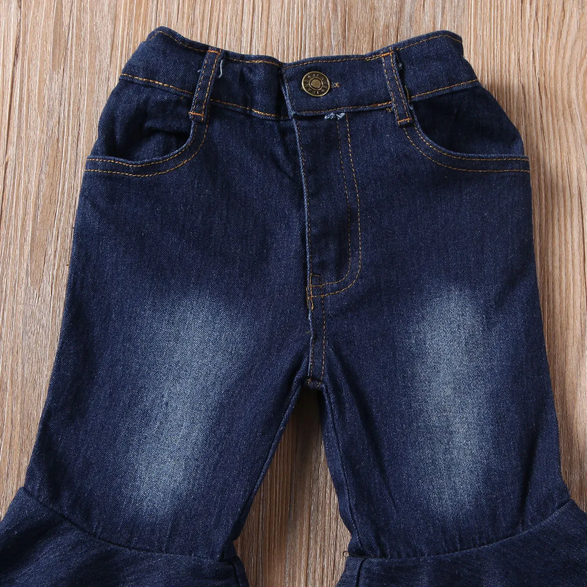 New Fashion Toddler Kid Baby Girls Bell-Bottoms Pant Denim High Waist Wide Leg Jeans Trousers Pants 3-7 Y