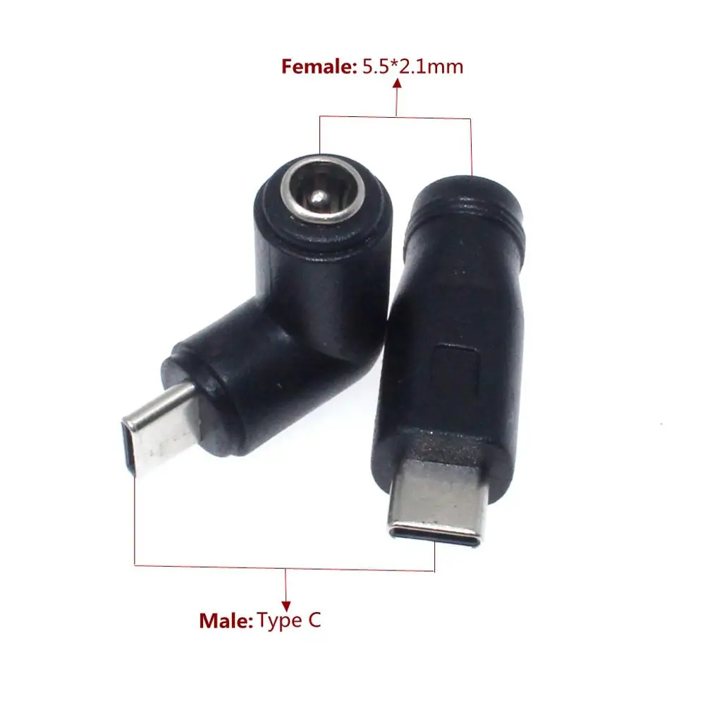 5.5*2.1mm 5.5 x 2.1 mm Female jack to Type-C USB 3.1 Male Plug 90 / 180 Degrees DC Power Connector Adapter DC to Type c male