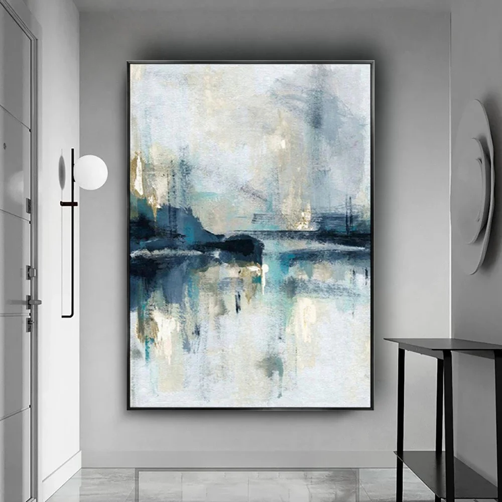 

100% Hand-painted Abstract Oil Painting Gold Lake view Wall Art Canvas Pictures for Living room Home Decorate porch Decor art