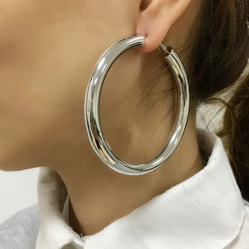 Large big Chunky thick hoop earrings for women night club party hyperbole earrings 70mm free shipping jewelry 2021