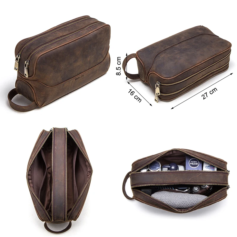 Contact\'s-neceser de cuero genuino para hombre, bolsa de maquillaje de gran capacidad de lujo, organizador de viaje, bolsas de aseo Vintage,