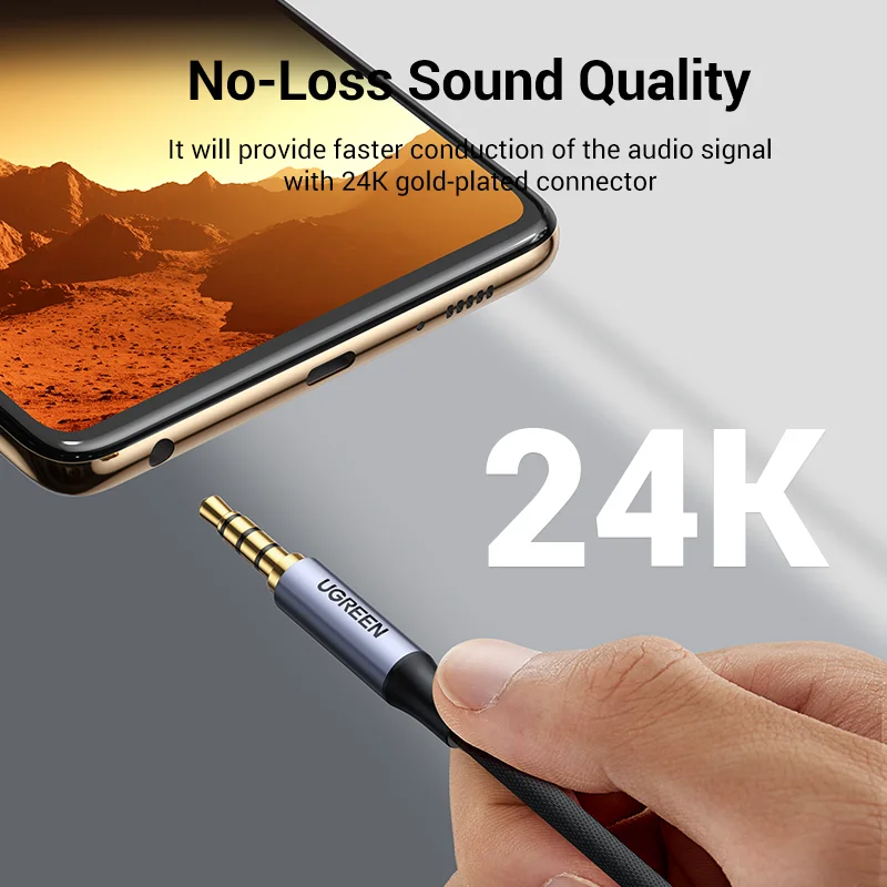 UGREEN-3.5mm Aux 케이블 4 극 TRRS 4 도체 보조 수-수 스테레오 잭, HiFi 지원 마이크 기능 오디오 케이블