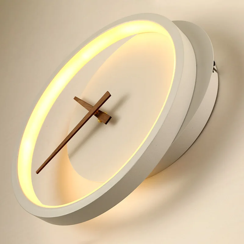 Wall Clock LED Wall Lamp Indoor Lighting Black/White Nordic Luxury Decoration Sconce For Hotel Bedside Living Room Bedroom