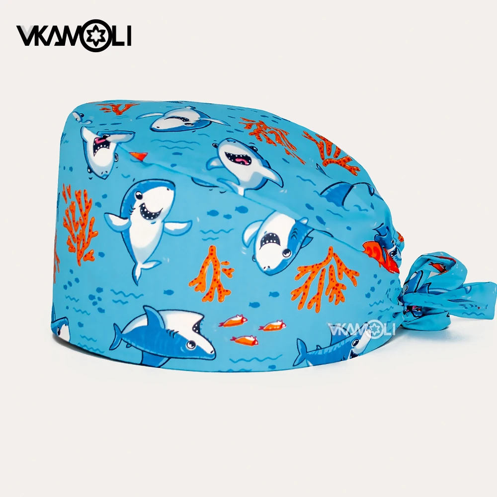 cute fish and Ocean printing  Beauty salon cap Skull cap nursing hats Dental dentist hat Pet veterinary hat scrub cap