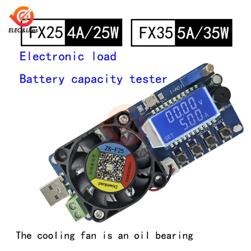 FX25 4A 25W / FX35 5A 35W Electronic Load Battery Capacity Tester Constant Current USB Power Detector Adjustable Resistor 