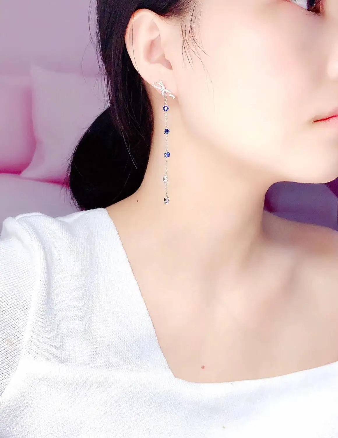 

Серьги с натуральным настоящим сапфиром, стерлинговое серебро 925 пробы, изысканные элегантные ювелирные изделия для женщин, серьги