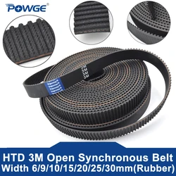 POWGE Arc Tooth HTD 3M Open Synchronous belt Width 6/9/10/15/20/25mm Rubber fiberglass Neoprene HTD3M pulley Laser Engraving CNC