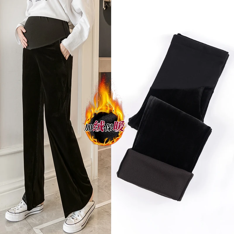 

Pregnant women with velvet B wide-legged pants winter wear outside pleuche abdominal pants thickening slacks fashionable joker