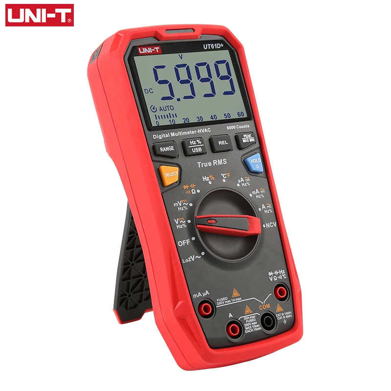 UNI-T UT61D+ Digital Multimeter Professional Tester Unit True RMS Auto Range DC AC 1000V Peak Hold Capacitance Test 60mF Meter