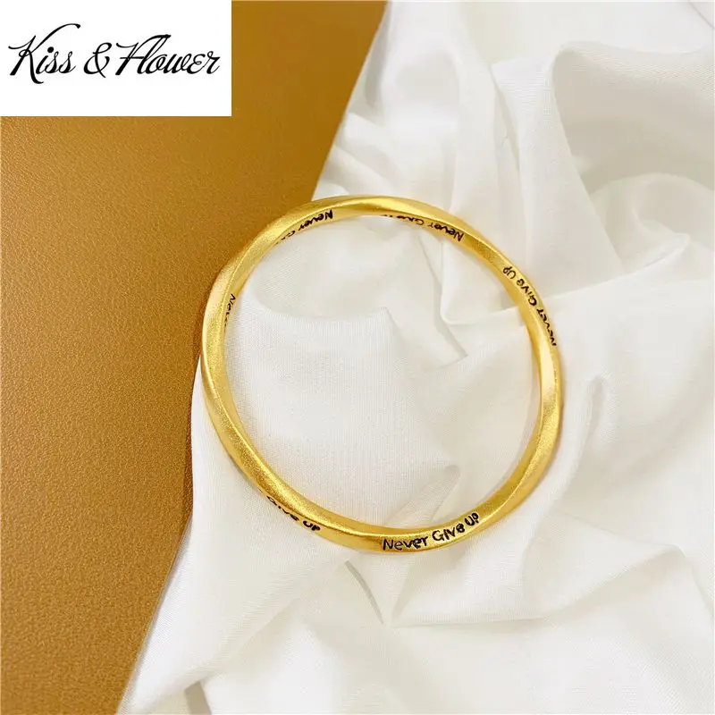 

KISS&FLOWER BR272 Fine Jewelry Wholesale Fashion Woman Bride Birthday Wedding Gift Never Give Up 24KT Gold Open Bracelet Bangle