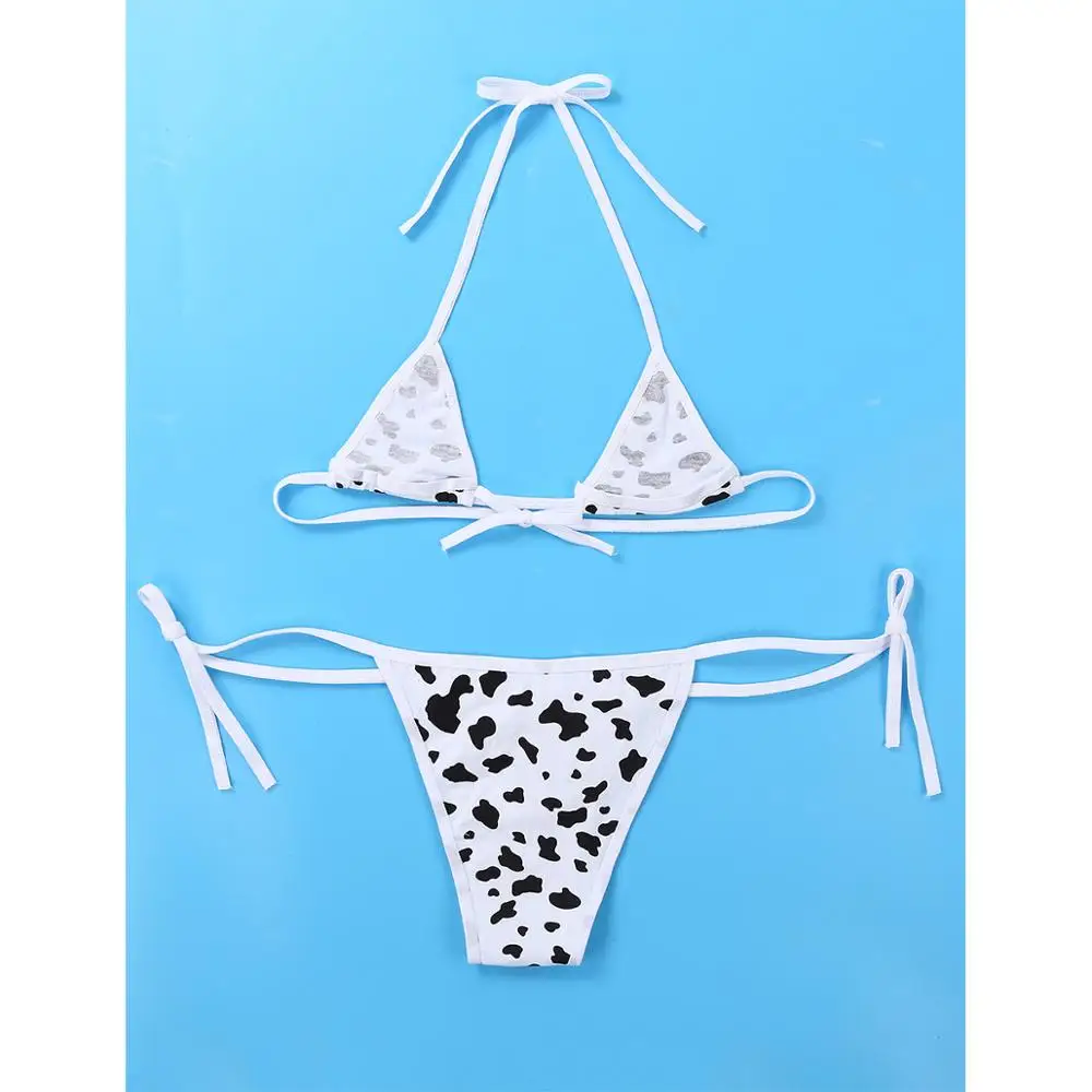 Ensemble de bikini de style kawaii pour femmes, mini bikini à pois ou à rayures, sous-vêtements, soutien-gorge à col licou, haut avec slip