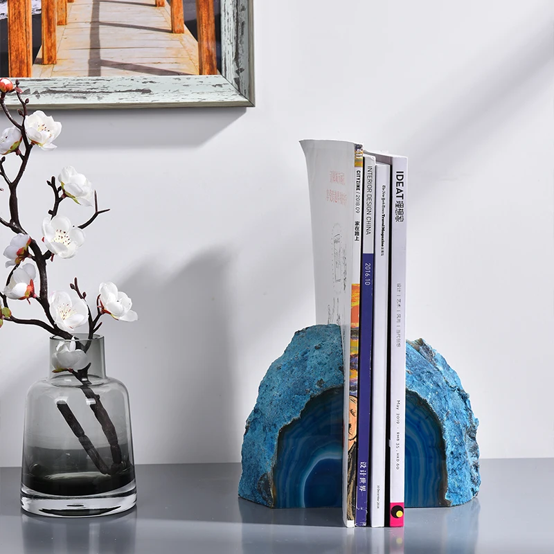 Modern Natural Blue Pureple Brown Spar Stone Ornament Bookends For Office Study Desks Sample Decoration Furnishings Accessories